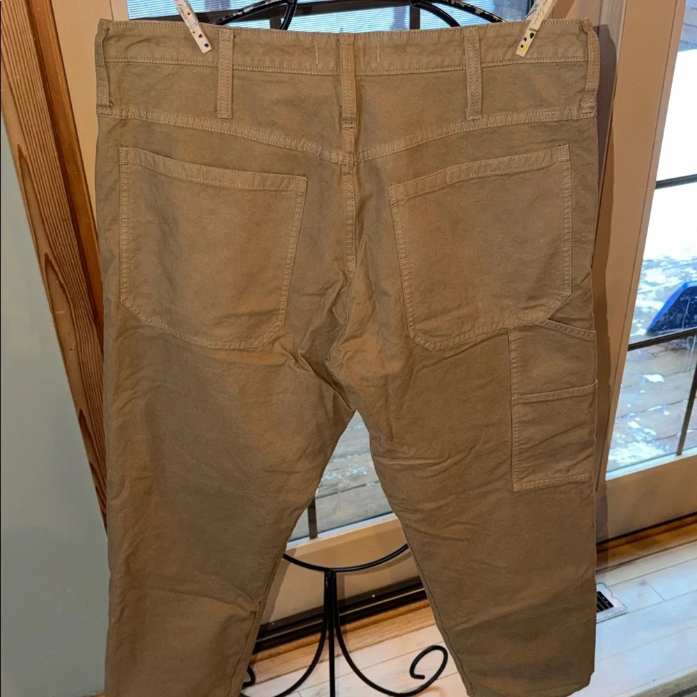 Madewell Mens 38 Relaxed Straight Carpenter Pants Flannel Lined Tan Khaki Canvas